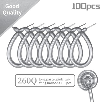 260 Metallic Silver Long Balloons - Image 2