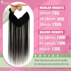 YoungSee Invisible Wire Hair Extensions Real Human Hair Ombre Black Hair Extensions Wire Silver Balayage Fish Line Hair Extension for Women 18Inch 80G
