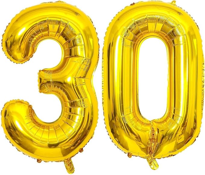 Gold 30 Number Balloons, 40 Inch Giant Number 30 Balloons Foil Mylar Helium by Lovoir