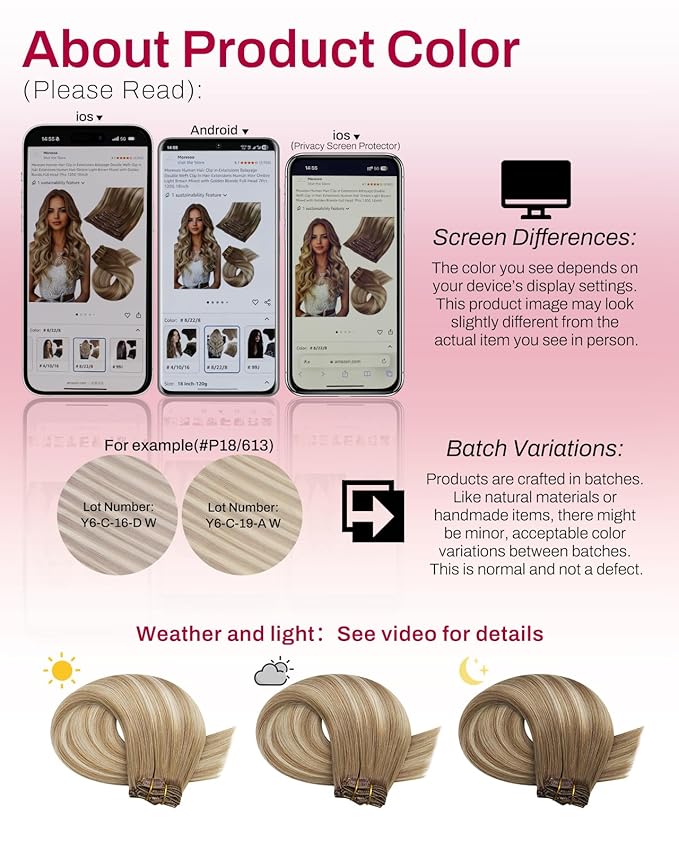Moresoo Clip in Hair Extensions Ombre Light Brown Mixed with Golden Blonde Hair Extensions Real Human Hair Clip ins Balayage Double Weft 7pcs/135g 18inch
