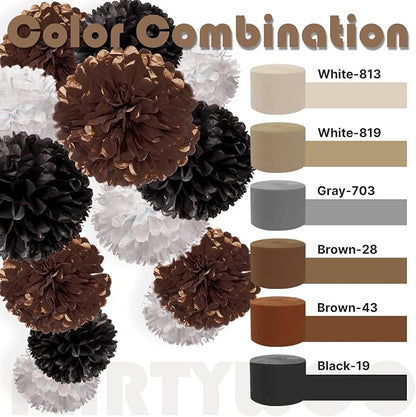 PartyWoo Brown Boho Neutral Crepe Paper Streamers 6pcs 492 FT | Birthday Baby - Image 3