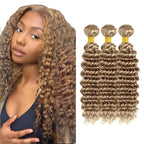 Ash Blonde Deep Wave Bundles Human Hair Color #22 Bundle Niegmeag Brazilian Virgin Remy Hair 3 Bundles 16 18 20 Inch Double Weft #22 Blonde Bundle Hair Weave