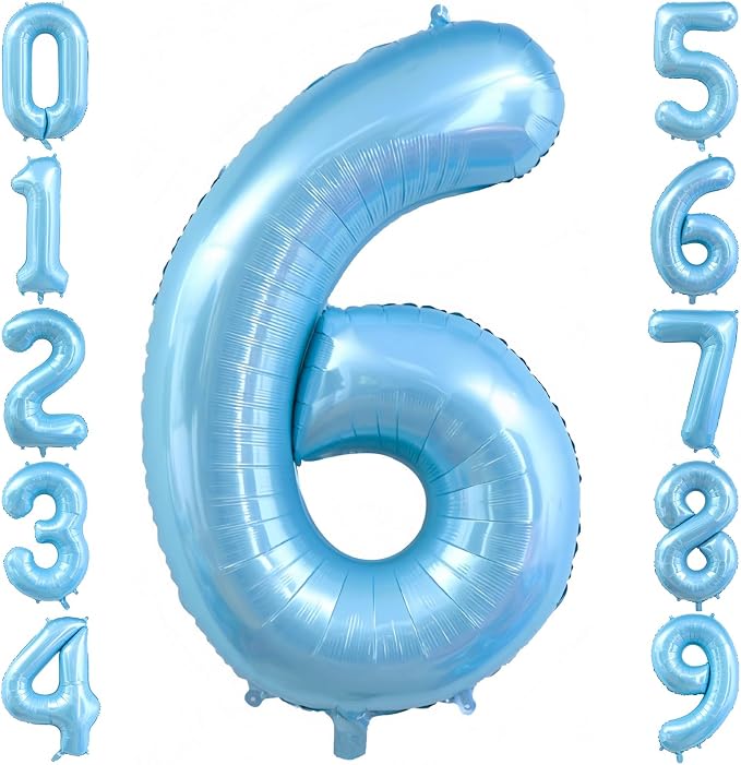 Pastel Blue 6 Balloon Number, Light Blue 6 Balloons by BBPOOL