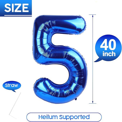 5 Balloon - Metallic Blue Birthday Number Balloons, 40 Inch Decorations | - Image 5