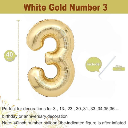 40 inch White Gold Number Balloon Giant Foil Helium Balloons Champagne Gold - Image 2