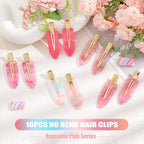 KesaPlan 10PCS No Bend Hair Clips, Pink No Crease Hair Clips for Styling, Acrylic Resin Flat Duckbill Clips, Seamless Bang Hair Barrette for Women Girls Makeup Hairstyle Accessories