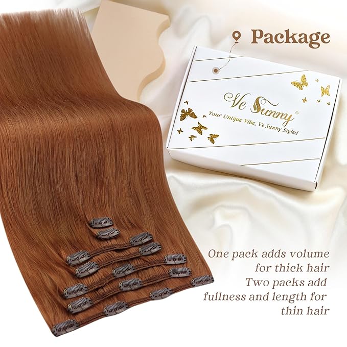 Ve Sunny Real Hair Extensions Clip in Human Hair Remy Hair Extensions for Women Full Head Clip in Human Hair Extensions Ginger Cooper 7pcs 18 inch 120g