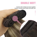 YoungSee Human Hair Sew in Extensions Balayage Double Weft Human Hair Extensions Chocolate Brown with Ash Blonde Balayage Sew in Bundles Human Hair 16Inch 100G