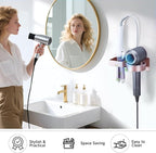 Blow Dryer Holder Wall Mounted, Hair Straightener Holder, Hair Dryer Holder Adhesive, Hair Tool Organizer for Flat Iron, Hairdryer, Curling Iron Holder for Bathroom Vanity Barber Shop (Rose Gold)