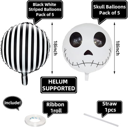 Jobkoo Halloween Balloons Decorations 18 Inch Skull Black and White Striped - Image 2