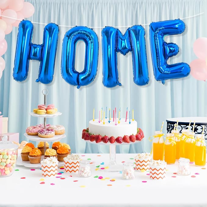 Blue HOME Balloons, 40 Inch HOME Letter Balloons Blue Home Balloon Banner - Image 7