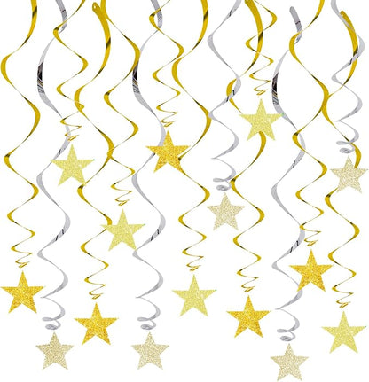 BEISHIDA Gold Glitter Stars Hanging Swirls Pre-Strung Hanging Ornament by Beishida