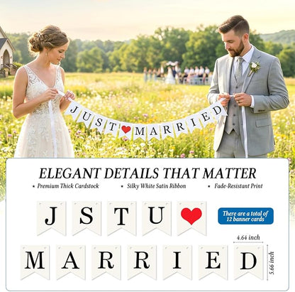 Vintage Just Married Banner Wedding Bunting Photo Booth Props Signs Garland - Image 2