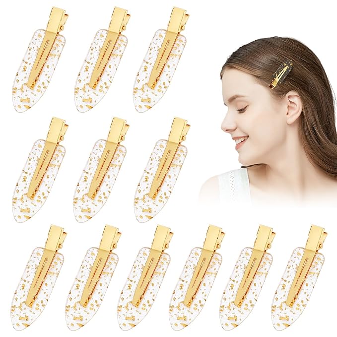 KesaPlan 12PCS No Bend Hair Clips, Gold Glitter No Crease Hair Clips for Styling, Creaseless Flat Duckbill Hair Barrette for Makeup, Hairstyle Accessories for Women Girls Bridesmaid Gifts