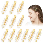 KesaPlan 12PCS No Bend Hair Clips, Gold Glitter No Crease Hair Clips for Styling, Creaseless Flat Duckbill Hair Barrette for Makeup, Hairstyle Accessories for Women Girls Bridesmaid Gifts