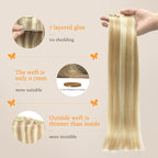 DOORES Human Hair Extensions Seamless Clip in, Dark Blonde Highlighted Bleach Blonde 24 Inch 160g 7pcs, Invisi Edge Hair Extensions Straight Remy Weft