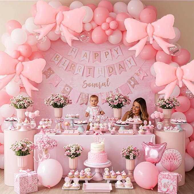 Vuzvuv 5 Pcs Pink Blue Bow Balloons, 30 Inch Foil Bow Balloon - Image 4