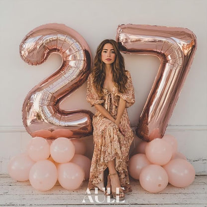 AULE 40 Inch Rose Gold 27 Balloon Number Foil 0-9 Birthday Big Numbers | - Image 4