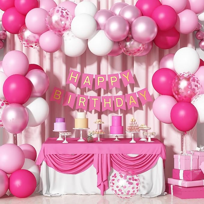 Pink Balloons Set 12 Inch Hot Pink and White Balloons 35 Pcs Rose Red Light - Image 4