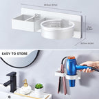 Blow Dryer Holder Wall Mounted, Hair Straightener Holder, Hair Dryer Holder Adhesive, Hair Tool Organizer for Flat Iron, Hairdryer, Curling Iron Holder for Bathroom Vanity Barber Shop (White)