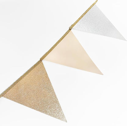 Champagne Gold Beige White Party Pennant Banner Flag Hanging Glitter Paper - Image 5