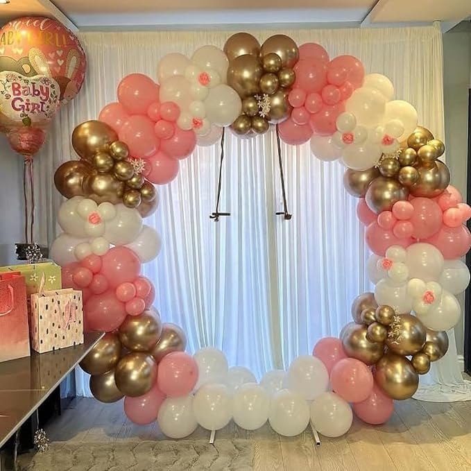 Pink and Gold Balloons, 12 Inch Light Baby Pink White and Gold Confetti Balloons - Image 9