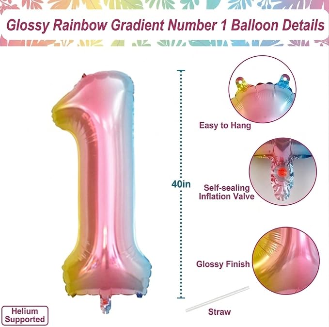 Rainbow Ombre Number 1 Balloon 40 Inch, Pastel Foil - Image 4