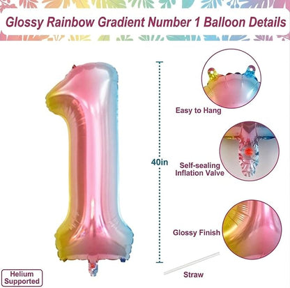 Rainbow Ombre Number 1 Balloon 40 Inch, Pastel Foil - Image 4
