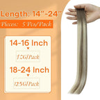 Full Shine Invisible Tape in Hair Extensions Human Hair 22 Inch Color 8 Brown to 8 Ash Brown and 613 Blonde Virgin Injection Tape in Extensions 5Pcs 12.5Grams Seamless Skin Weft Human Hair for Women