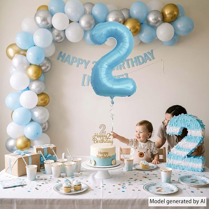 Pearlescent Blue Number 2 Balloon 40 Inch, Shiny Foil - Image 6