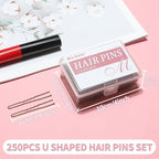 U Shaped Hair Pins -2.4 Inch 250 Count, Hair Pins for Women, Girls, Hairpins for Updos and Bun Hair, Hair Tools for Wedding and Dancing, Includes Storage Box(Bronze)