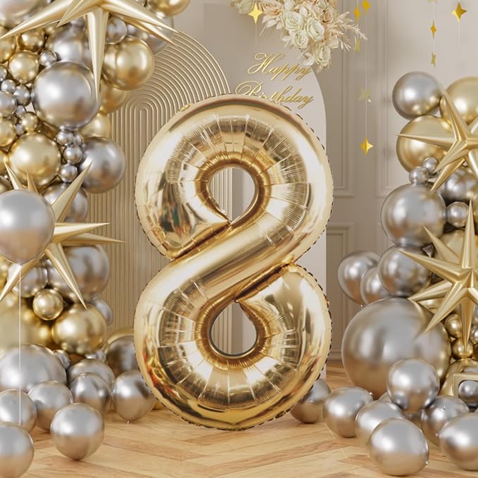 AULE 40 Inch Light Gold 8 Balloon Number Foil 0-9 Birthday Big Numbers | - Image 3
