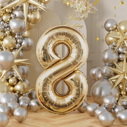 AULE 40 Inch Light Gold 8 Balloon Number Foil 0-9 Birthday Big Numbers | - Image 3