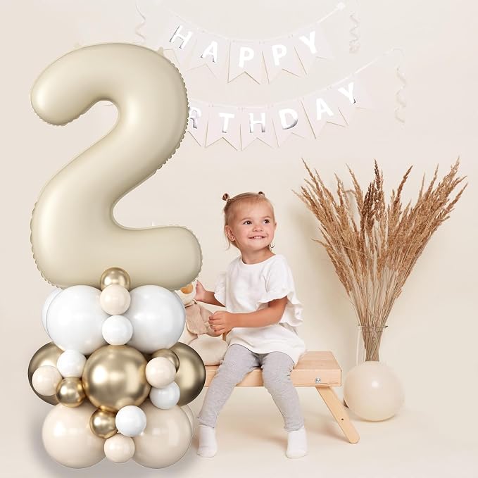 40 Inch Cream Number 2 Balloon for 2nd Birthday Decoration Beige White Sand - Image 3