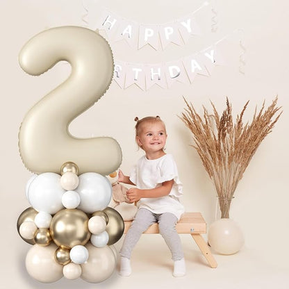 40 Inch Cream Number 2 Balloon for 2nd Birthday Decoration Beige White Sand - Image 3