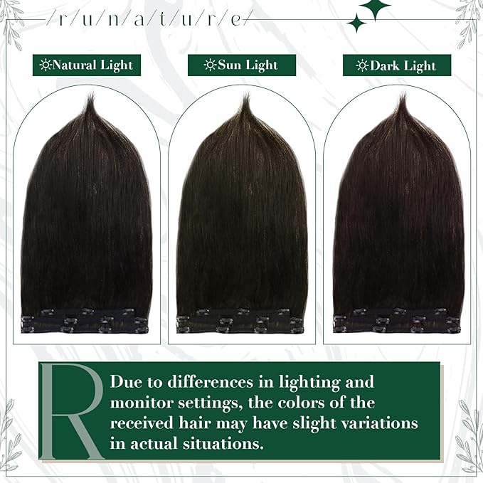 RUNATURE Black Clip in Hair Extensions, Real Hair Extensions Clip Ins, Long Human Hair Clip in Extensions, Remy Soft Hair, Natural Looking, 20 Inch 50g 3pcs #1B Off Black