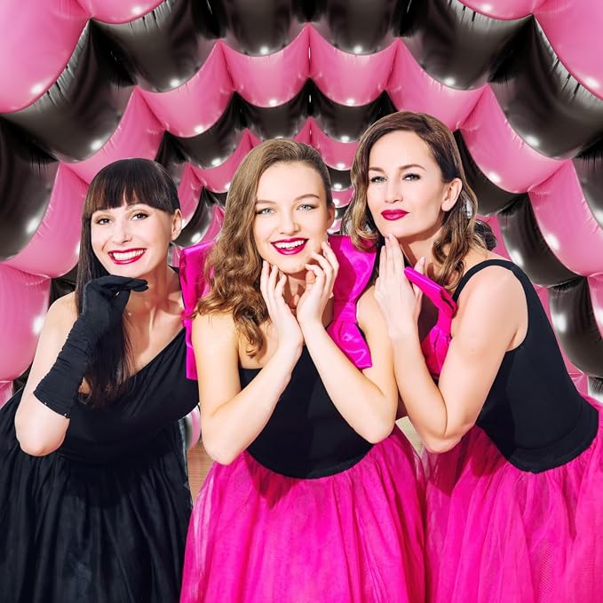 Pink Black Balloons Wall Tunnel Backdrop Double Sided Hot Pink and Black - Image 4