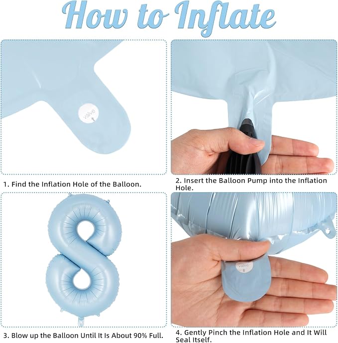 Light Blue Number 8 Balloon, 40 Inch Big Large Foil Number Balloons, Giant - Image 7