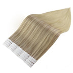 Full Shine Tape in Hair Extensions Human Hair 18 Inch Color 18 Fading to 22 and 60 Platinum Blonde Remy Human Hair Extensions Tape in 20 Pieces 50 Grams Adhesive Tape Extensions