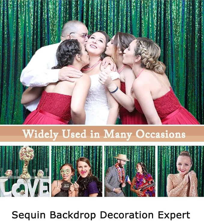ShinyBeauty Sequin Backdrop Curtain Iridescent Green 2 Panels Sequin Bakdrop - Image 6