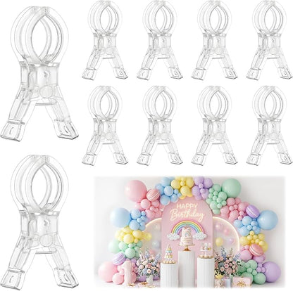 Balloon Arch Clips, 10 Pack Clear Plastic Spring Clamps | 3.5 Inch Backdrop by Vortihive