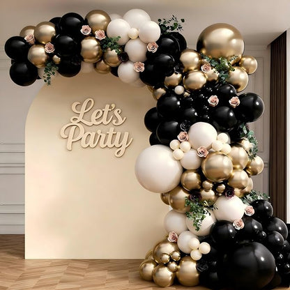 Black Gold Sand White Balloon Garland Arch Kit 143Pcs Sand White Black Chrome by Unknown