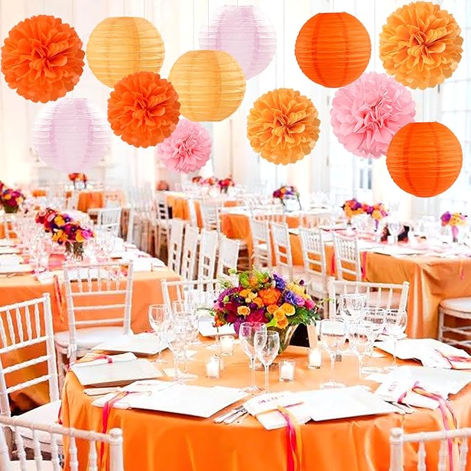 Pink-Orange Groovy Party-Decorations Paper-Flowers Lanterns - Image 4