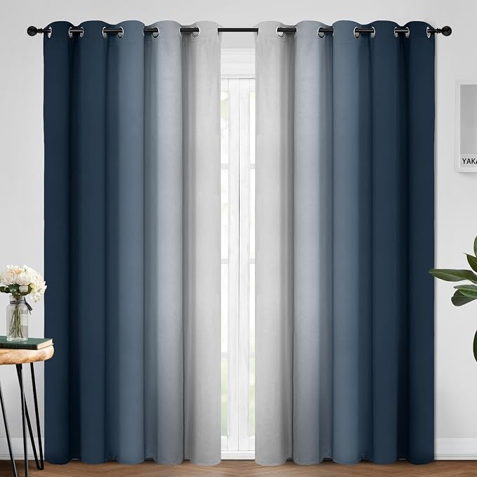 Yakamok Ombre Curtains Navy Blue and Greyish White by Yakamok