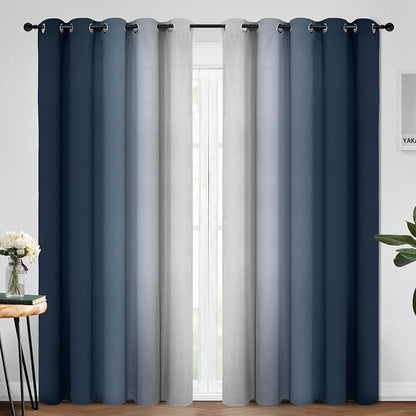 Yakamok Ombre Curtains Navy Blue and Greyish White by Yakamok