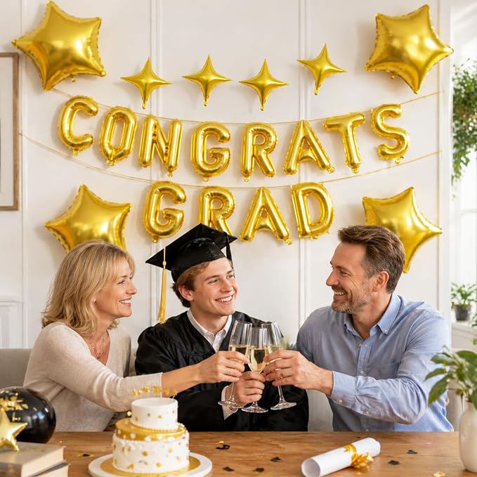 Congrats Grad Balloons, 16 Inch Gold Congrats Grad Letters Banner Balloons - Image 5