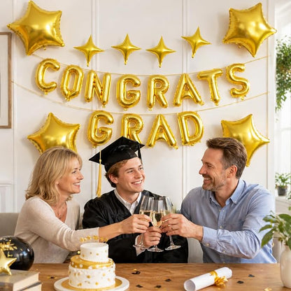 Congrats Grad Balloons, 16 Inch Gold Congrats Grad Letters Banner Balloons - Image 5