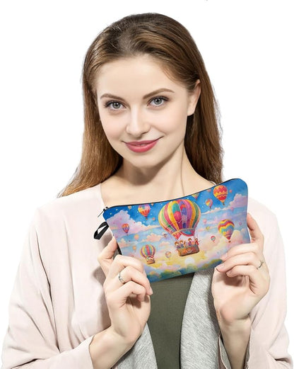 Colorful Hot Air Balloon Print Small Cosmetic Bag | Evil Eye Toiletry Makeup - Image 3