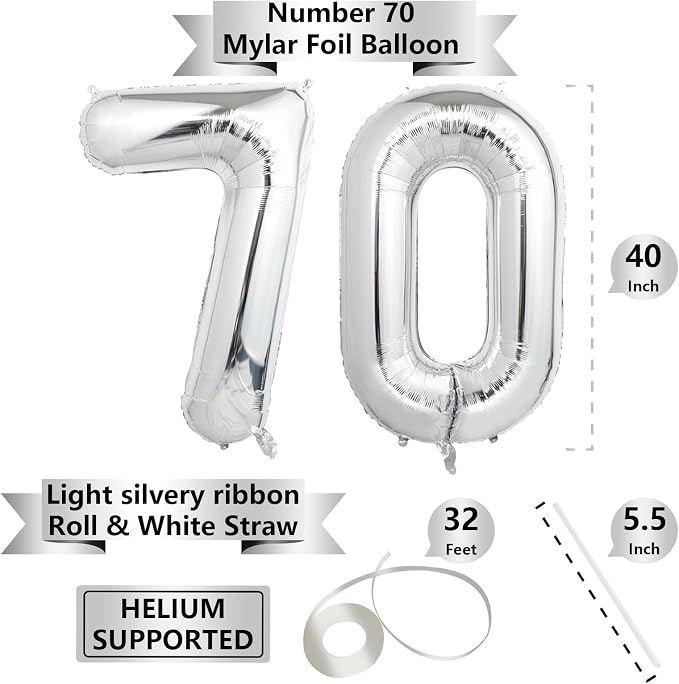 Number Balloons Silver Party Balloon - Image 2