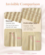 GOO GOO Invisi Edge Tape in Hair Extensions Human Hair, 18A/613A Dark Blonde Highlighted Bleach Blonde, 10pcs 24inch 30g, Virgin Remy Hair, Seamless Injected Tape, Natural Look